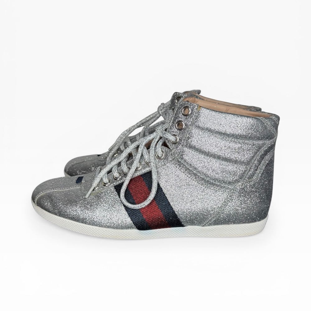 Gucci Silver Glitter Sneakers with Red and Blue Stripes Size 37 - Picture 3 of 11